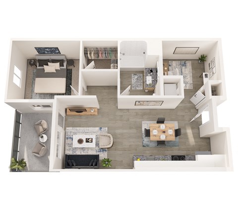 a floor plan of a studio apartment with a bedroom and a living room